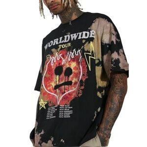 BoohooMAN Oversized Worldwide Drip Face Tie Dye T-Shirt Sz L Streetwear Graphic